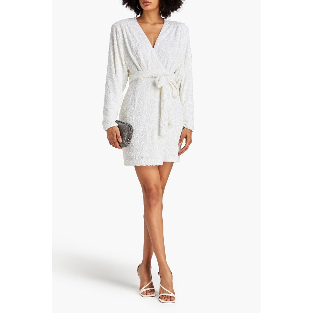 NWT Rotate Birger Christensen White Sequin Wrap Dress US 8 $495 Retail